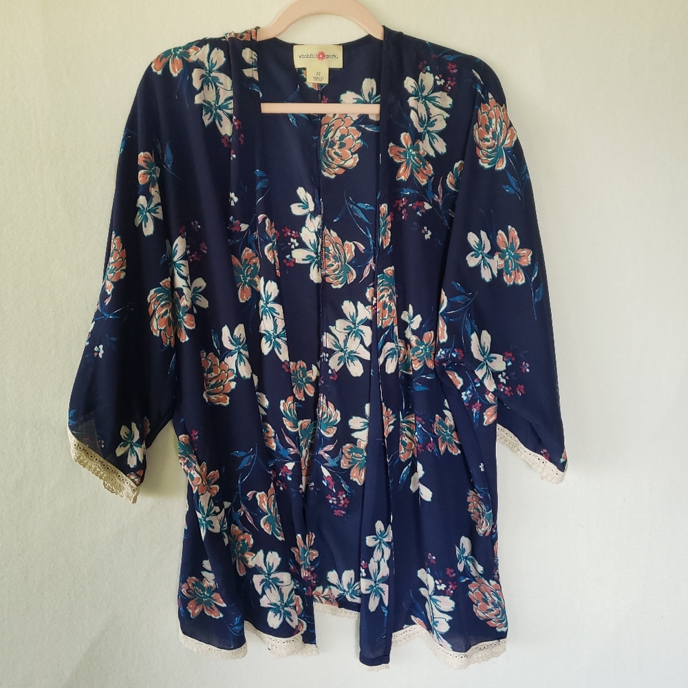 Wishful Park Floral Kimono, Lightweight Open-front Duster, Beach Cover-up